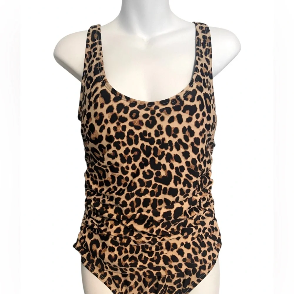 DKNY NEW Animal-Print Ruched One-Piece Swimsuit Mesh Sides Size 10 NWT $98 MSRP - Picture 12 of 15